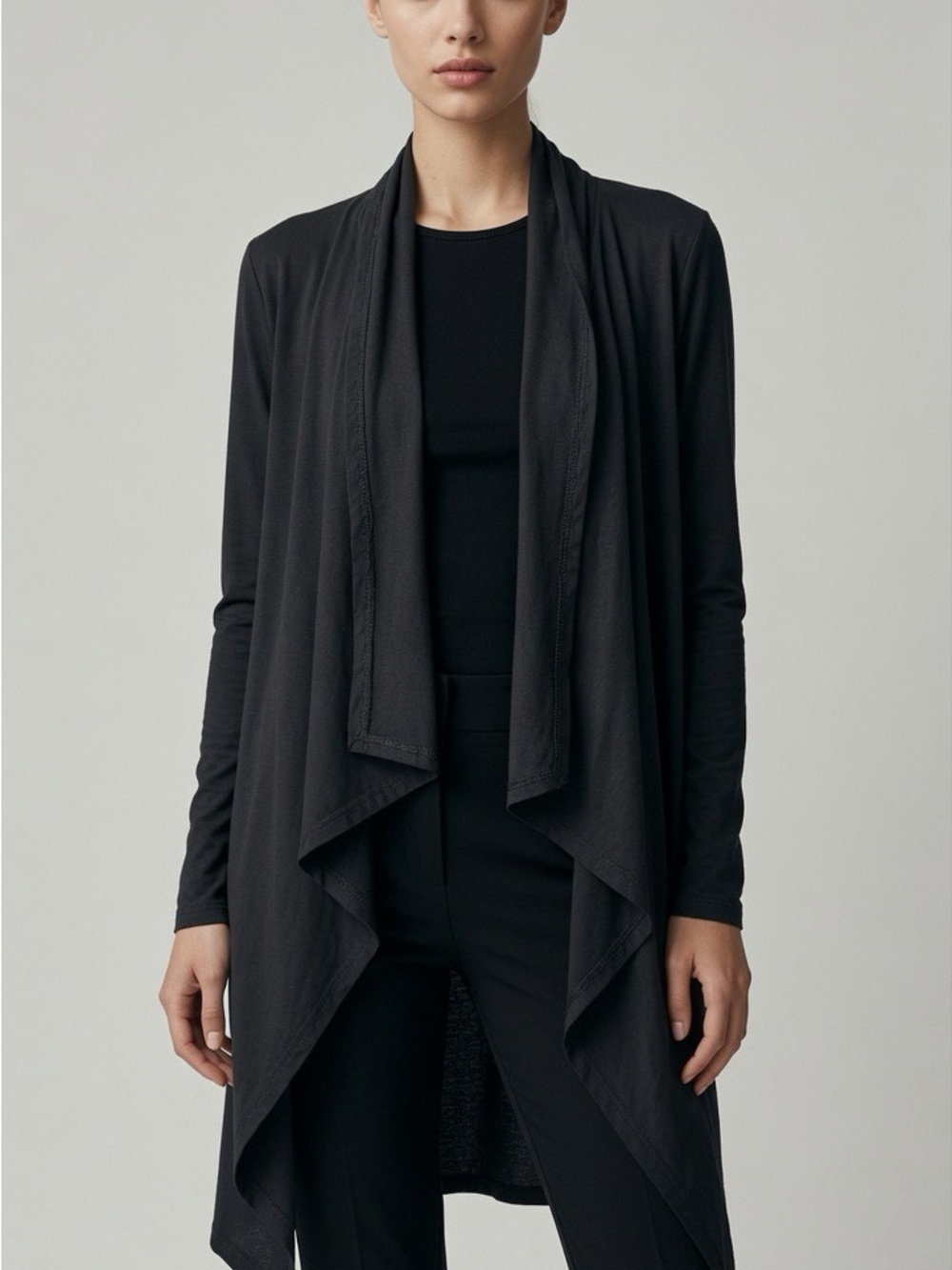 Zanzea Black Draped Open-Front Cardigan